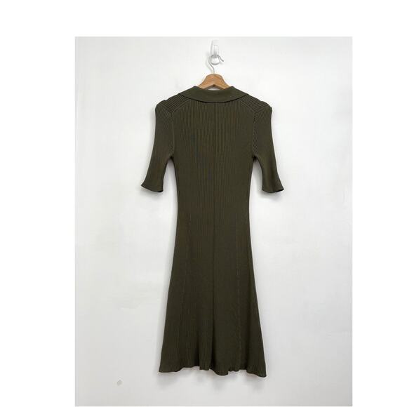 Everlane The Knit Polo Dress Collared Ribbed Short-Sleeve Midi Olive - Small - Picture 3 of 13